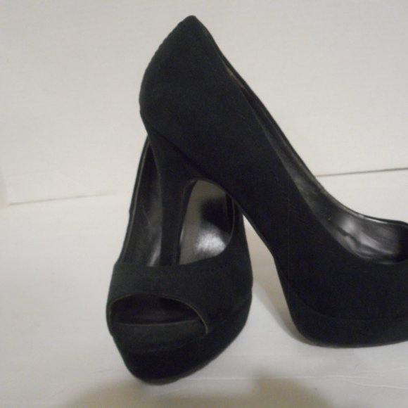 CANDIES BLACK HIGH OPEN TOED HEEL DRESS SHOES-SZ 8M - Picture 4 of 8